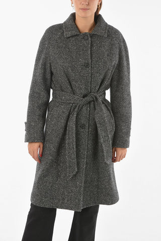 Herringbone Patterned Single-breasted Coat