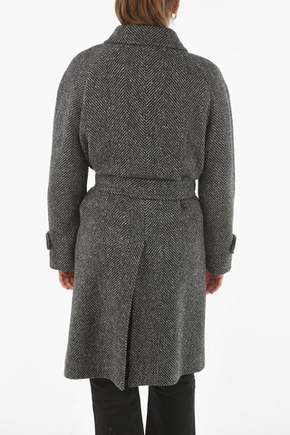 Herringbone Patterned Single-breasted Coat
