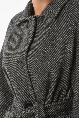 Herringbone Patterned Single-breasted Coat