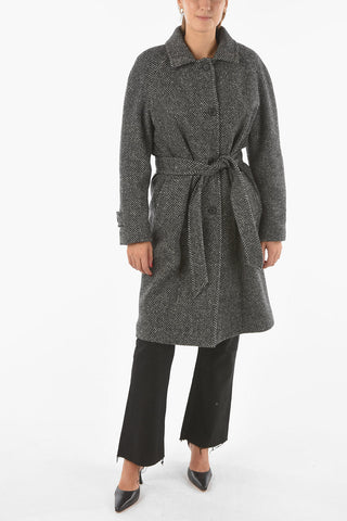Herringbone Patterned Single-breasted Coat