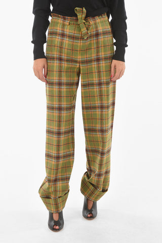 Pantaloni in Flanella con Motivo Tartan ed Elastico in Vita
