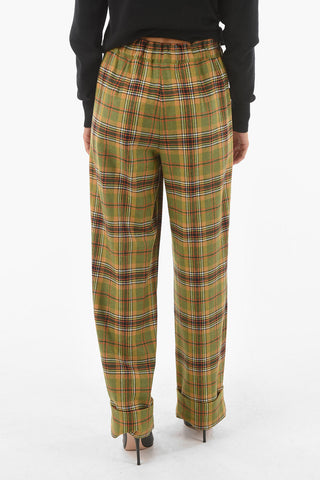 Pantaloni in Flanella con Motivo Tartan ed Elastico in Vita
