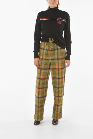 Pantaloni in Flanella con Motivo Tartan ed Elastico in Vita
