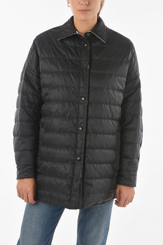 Geometric Patterned Reversible Down Jacket with Pointed Collar