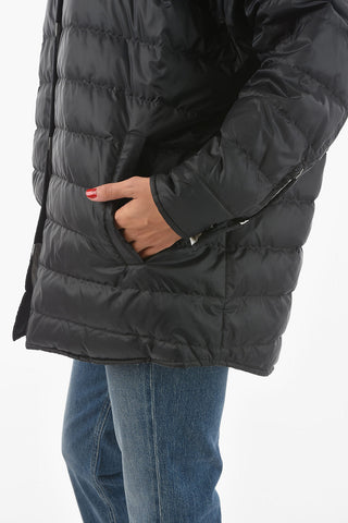 Geometric Patterned Reversible Down Jacket with Pointed Collar