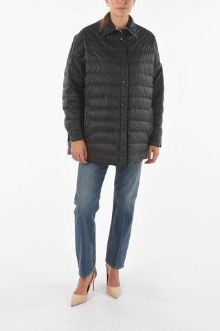Geometric Patterned Reversible Down Jacket with Pointed Collar