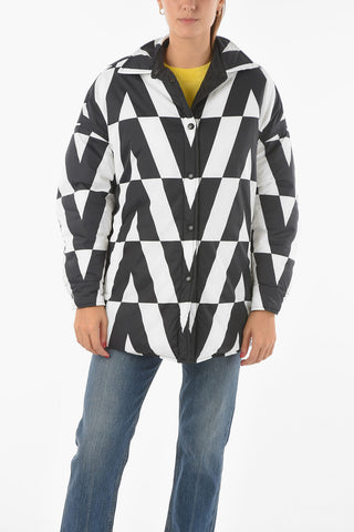 Geometric Patterned Reversible Down Jacket with Pointed Collar
