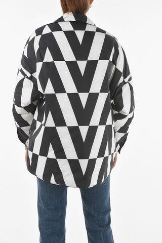 Geometric Patterned Reversible Down Jacket with Pointed Collar