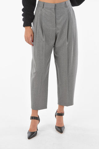 Wool Cropped Baggy Pants with Double Pleat