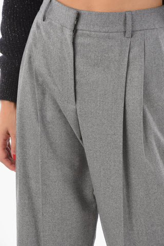 Wool Cropped Baggy Pants with Double Pleat