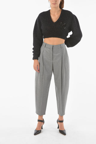 Wool Cropped Baggy Pants with Double Pleat