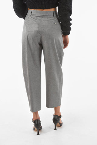 Wool Cropped Baggy Pants with Double Pleat