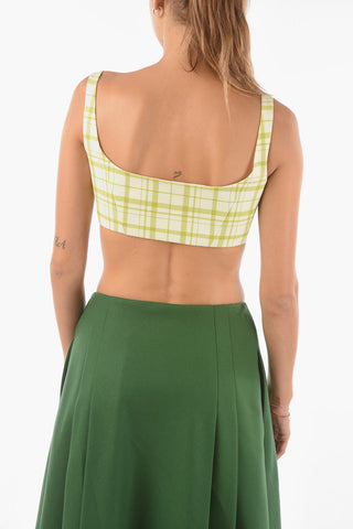 Front Zipped Plaid Check Virgin Wool Crop Top