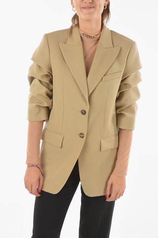 Virgin Wool Tailored Blazer with Ruched Sleeves