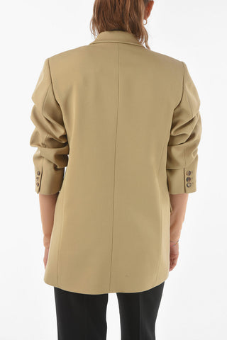 Virgin Wool Tailored Blazer with Ruched Sleeves