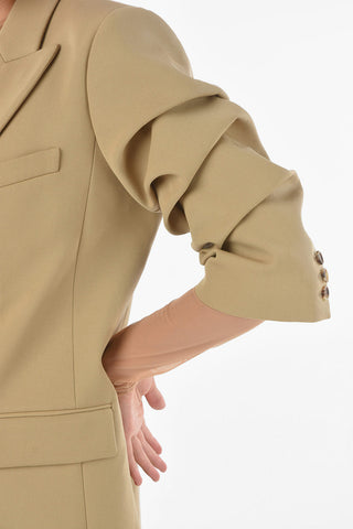 Virgin Wool Tailored Blazer with Ruched Sleeves
