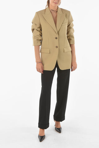 Virgin Wool Tailored Blazer with Ruched Sleeves