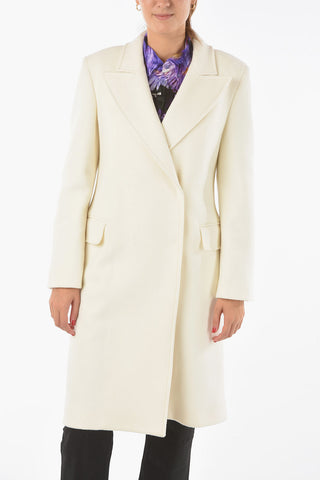 Virgin Wool Blend Double-breasted Coat with Peak Lapel