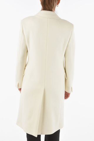 Virgin Wool Blend Double-breasted Coat with Peak Lapel