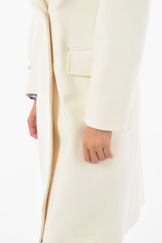 Virgin Wool Blend Double-breasted Coat with Peak Lapel