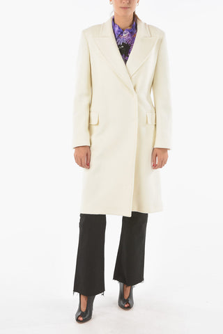 Virgin Wool Blend Double-breasted Coat with Peak Lapel