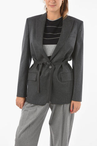 Blazer in Lana con Cintura e Revers a Lancia
