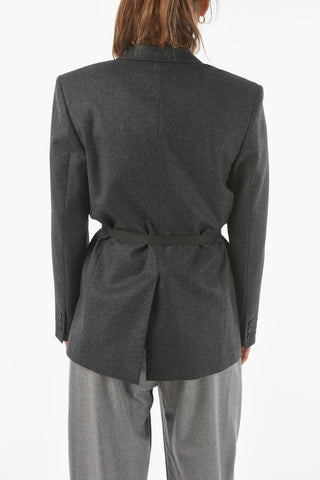 Blazer in Lana con Cintura e Revers a Lancia
