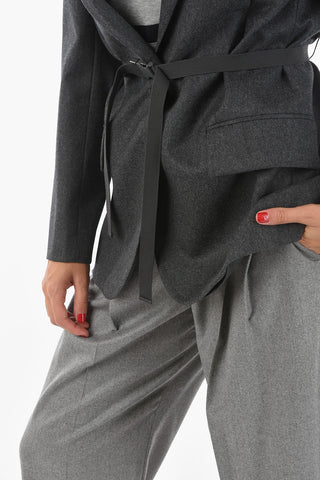 Blazer in Lana con Cintura e Revers a Lancia
