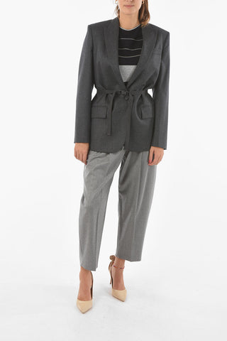 Blazer in Lana con Cintura e Revers a Lancia
