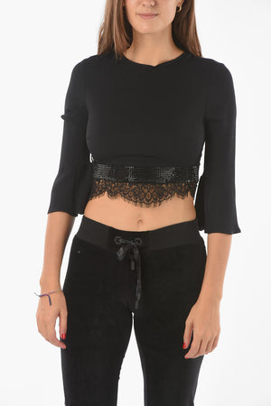 COUTURE Crop Top CAUSE YOU DON'T THINK mit Spitzendetail