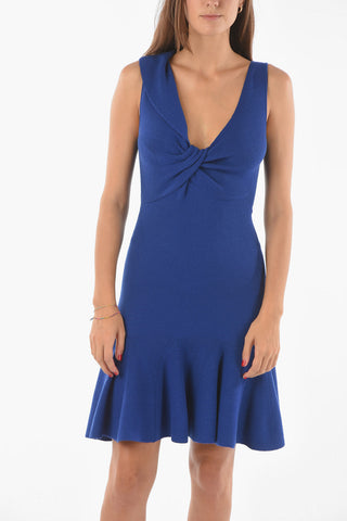 Knotted Wool Flared Dress with Asymmetrical Neckline