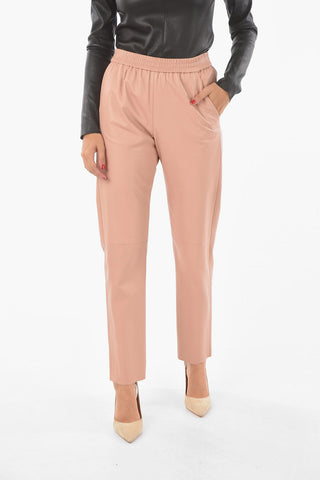 Soft Leather Pants with Waist Elastic Band