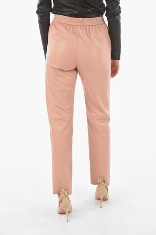Soft Leather Pants with Waist Elastic Band