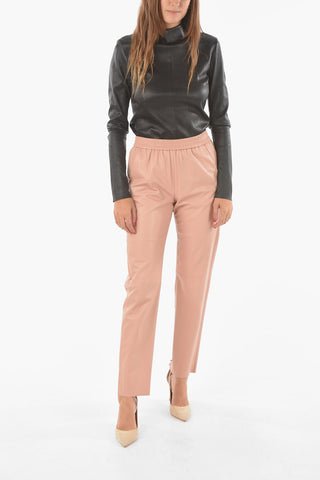 Soft Leather Pants with Waist Elastic Band