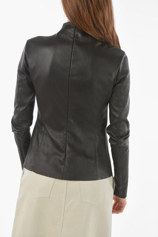 Long-sleeve Turtleneck Soft Leather Top with Zip Fastening