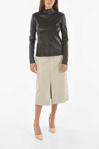 Long-sleeve Turtleneck Soft Leather Top with Zip Fastening