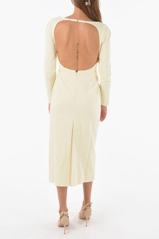 Vestito A Maniche lunghe In Misto Lino Con Schiena Scoperta