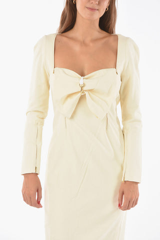 Vestito A Maniche lunghe In Misto Lino Con Schiena Scoperta