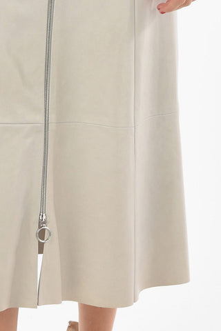 Gonna Longuette Svasata in Nappa con Zip Frontale