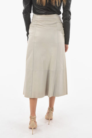 Gonna Longuette Svasata in Nappa con Zip Frontale