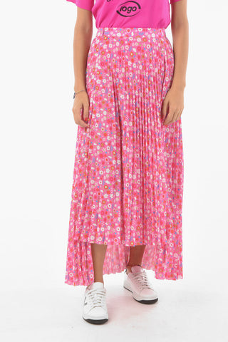 Asymmetrical Pleated Midi Skirt with Floral Print