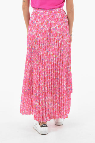 Asymmetrical Pleated Midi Skirt with Floral Print