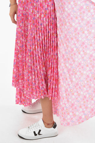 Asymmetrical Pleated Midi Skirt with Floral Print