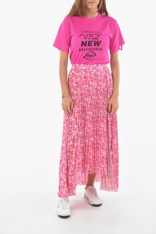 Asymmetrical Pleated Midi Skirt with Floral Print