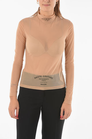 Sheer Nude Turtle Neck Printed Top
