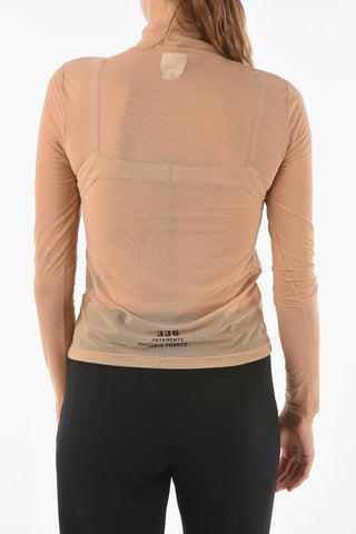 Sheer Nude Turtle Neck Printed Top