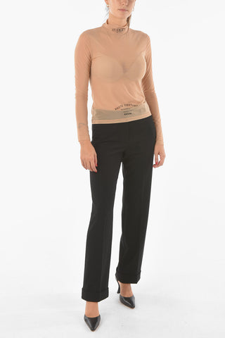 Sheer Nude Turtle Neck Printed Top