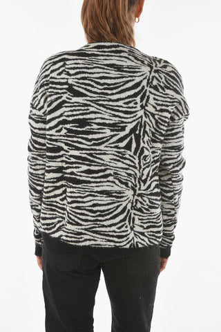 Maglia Zebrata in Misto Mohair con Collo a V
