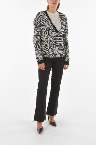 Maglia Zebrata in Misto Mohair con Collo a V