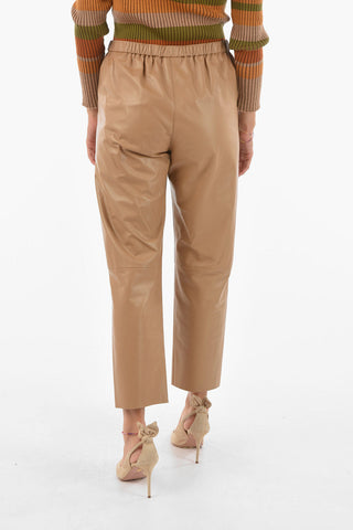 Soft Leather Pants with Wiast Elastic Band